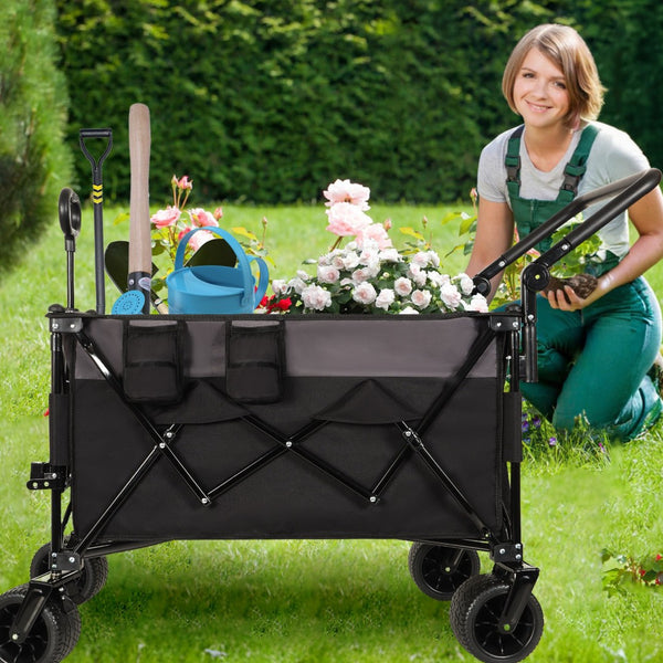 English Elm Multi-functional Folding Wagon with All-terrain Wheels Adjustable Handle Outdoor Hauler W2932P289380