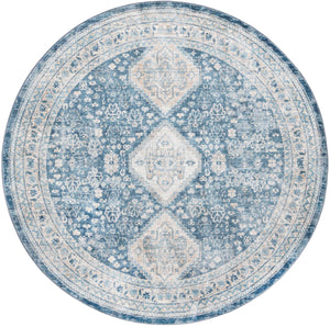 Unique Loom Newport Rosecliff Machine Made Border Rug Navy Blue, Ivory/Light Blue 7' 1" x 7' 1"