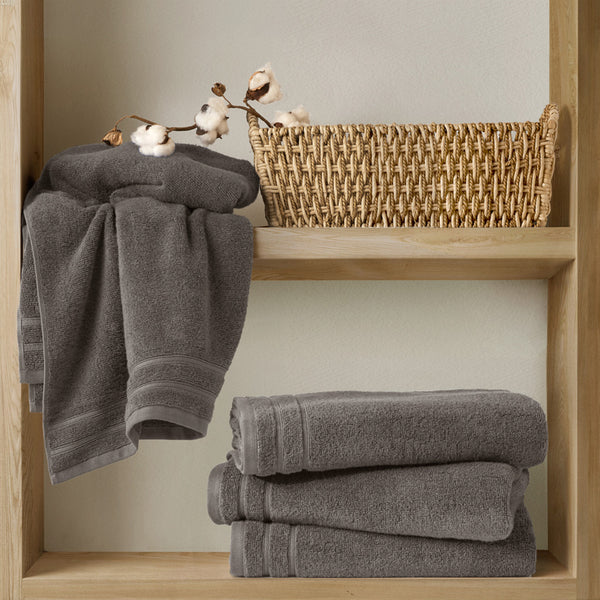 JLA Home Comfort Spaces - Quick Quick Dry 100% Cotton Towel Set — 400 GSM Plush, Fast-Drying, Oeko-Tex Certified, Durable Value Pack Grey AM73-0257