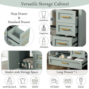 English Elm 30" Modern Bathroom Vanity with Solid Wood Frame, 3 Soft-Close Drawers and Ceramic Sink, Sleek Design Sage Green N729P170557G