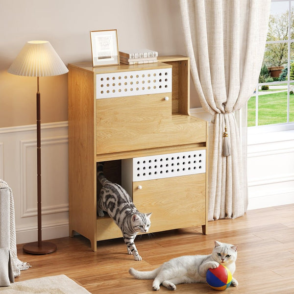 English Elm Modern Mdf Cat Litter Box Enclosure Side Table with Ventilated Storage Compartment Natural N752P394342N