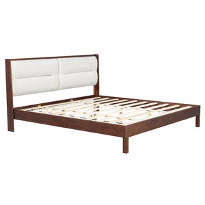 English Elm Solid Wood Queen Platform Bed Velvet Tufted Headboard Architectural Slat Design Espresso N7090000743P