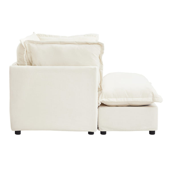 English Elm Modern Chenille Accent Chair with Ottoman Plush Wide Seat Curved Arms for Bedroom Beige N719P428439A
