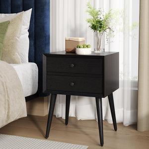 English Elm Christopher Knight Home® - Nightstand with 2 Drawers Mid-Century Acacia Wood, Splayed Legs, Brass Hardware, Easy-Glide Storage Black 20.5 L x 17.5 W x 14.75 H N761P180219B