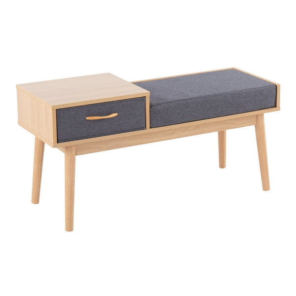 English Elm Telephone Upholstered Storage Bench Solid Wood Frame Grey Seat for Entryway or Bedroom B202P223659