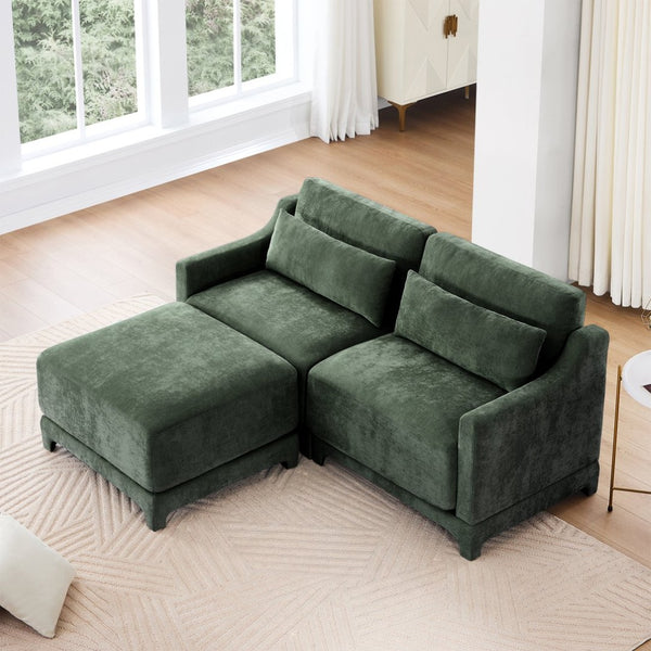 English Elm Two-Seater Sofa Set With Ottoman, Lumbar Pillows & Ergonomic Design – Elegant Chenille In Green! W714S01214-GIGA