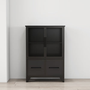 English Elm Storage Cabinet Matte Iron Four Door Sideboard with Adjustable Shelf for Modern Interiors Black W3151P407882
