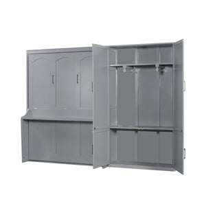 English Elm Queen Murphy Bed with Wardrobe Cabinet Hydraulic Lift Mdf Space Saving Wall Unit Gray LP000581AAE