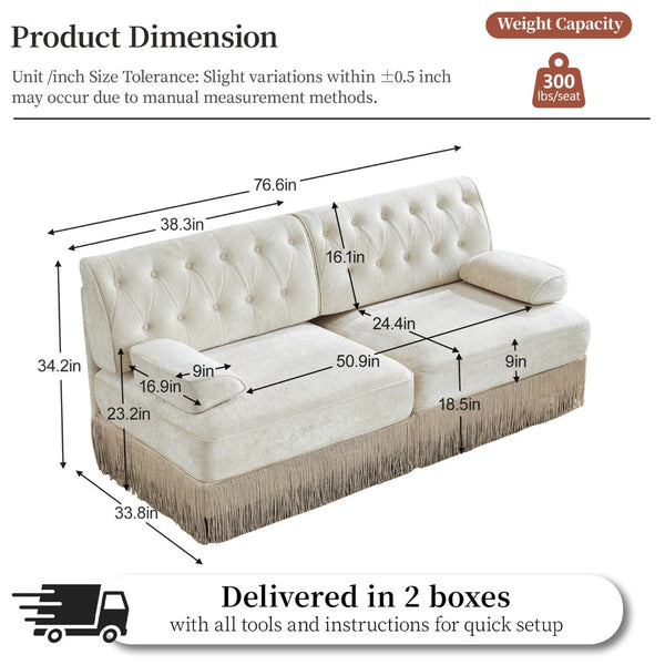 English Elm Soft Fleece Chesterfield Sectional Sofa Tufted Modular Design with Tassel Fringe Skirt W714S01680