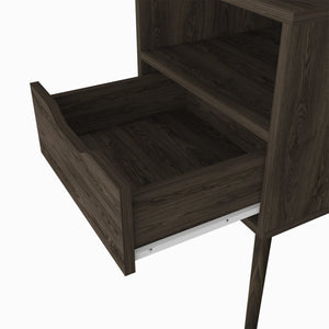 English Elm Nightstand In Dark Walnut - Stylish 25"H Design With Open Shelf, Drawer, And Superior Top For Storage B097132995