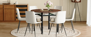English Elm Table Set 42 Inch Round Wood Grain Mdf with Glass Inlay and 4 Ergonomic Chairs Brown+Black,White W1151S04488