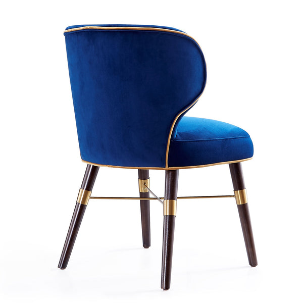 English Elm Strine Velvet & Leatherette Dining Chair in Blue with Gold Criss-Cross Base, 300 lb Capacity, No Assembly B365P397793