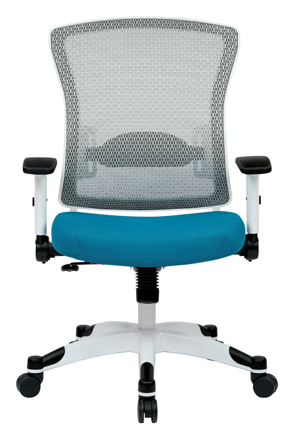 OSP Home Furnishings White Frame Ergonomic Mesh Manager Chair with Lumbar Support for Executive Office Use 317W-W1C1F2W-7