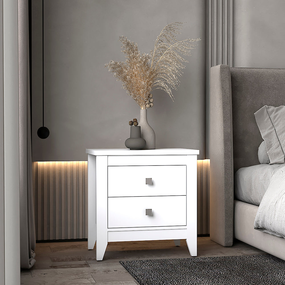 English Elm Windsor Two-Drawer Nightstand White — Modern Minimalist 2-Drawer Bedside Table, Compact Storage and Stable Legs B06280041