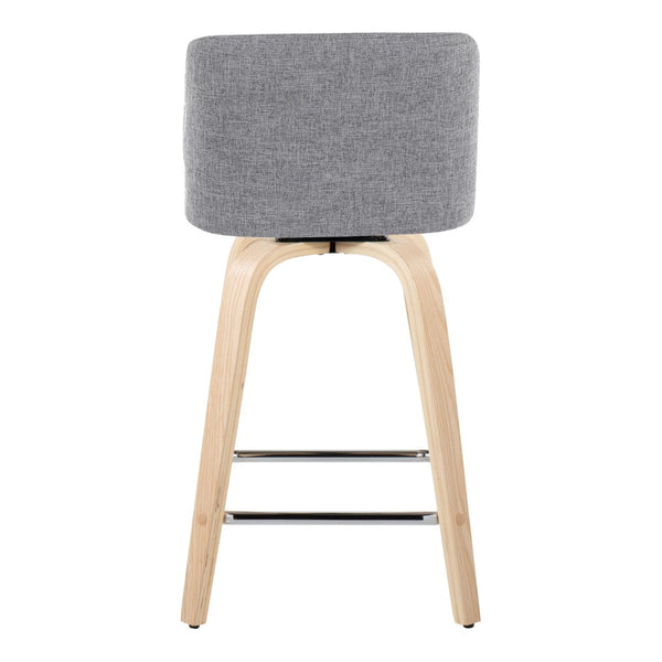 English Elm Toriano 24" Fixed-Height Swivel Counter Stool Set Of 2 In Grey Fabric & Natural Wood With Chrome Footrest B202S00107-GIGA