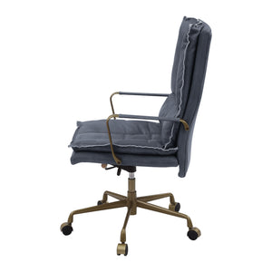 English Elm Tinzud Gray Top-Grain Leather Office Chair with 360° Swivel, Adjustable Height, 5-Star Casters B2726P287328
