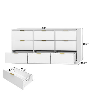 English Elm 9 Drawer Handleless White Matte Dresser Sleek Minimalist Storage for Bedroom or Hallway White W409S00015