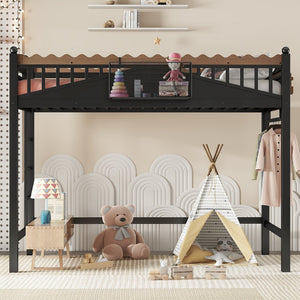 English Elm Twin Kids Platform Bed with Trundle Staircase Bookshelf and Rounded Safety Rails W1580S00380