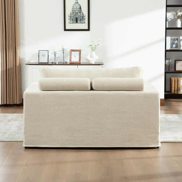 English Elm 56.3" Wide Chenille Linen Convertible Sofa Bed with Pocketed Springs and Matte Black Legs Beige W3189S00007