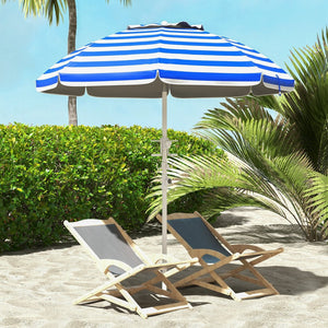 English Elm Outsunny 5.7' Portable Beach Umbrella - Uv 40+ Protection, Adjustable Height, Cup Holders & Hooks W2225P200537-GIGA