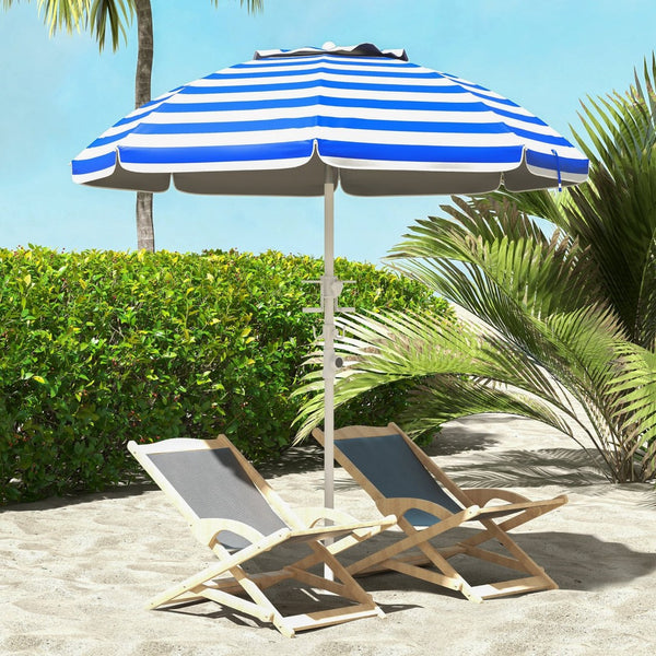 English Elm Outsunny 5.7' Portable Beach Umbrella - Uv 40+ Protection, Adjustable Height, Cup Holders & Hooks W2225P200537-GIGA