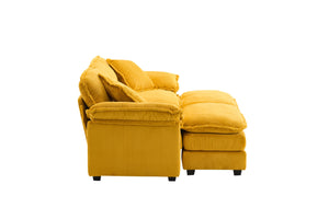 English Elm Corduroy Plush 2-Seat Sofa with 2 Back Cushions, Toss Pillows & Ottomans — Deep Seat Comfort Yellow W2363S00063