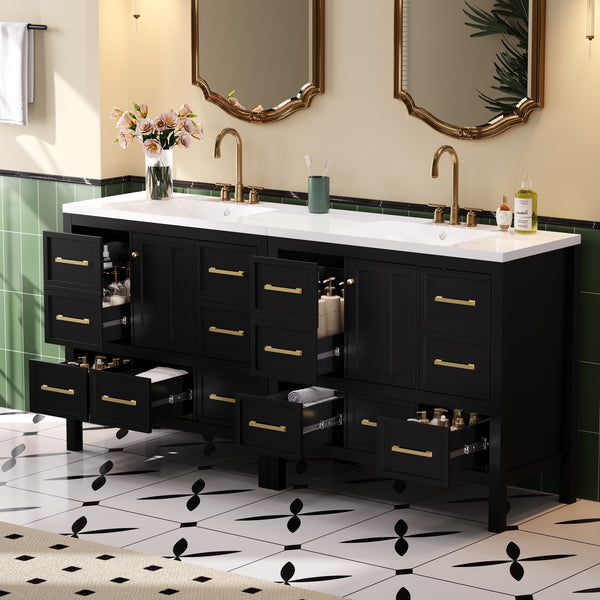 English Elm 72'' Elegant Bathroom Vanity Set With Resin Sink, Solid Wood Frame, Ample Storage & Soft-Close Doors N710SS00012B