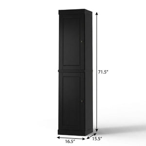 17 Inch Solid Wood Freestanding Linen Storage Cabinet with Double Doors Bathroom