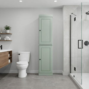 17 Inch Solid Wood Bathroom Linen Cabinet with Double Doors and Freestanding Storage