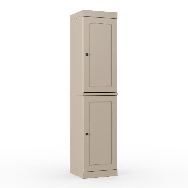 17 Inch Beige Solid Wood Freestanding Linen Cabinet with Double Doors Bathroom Storage