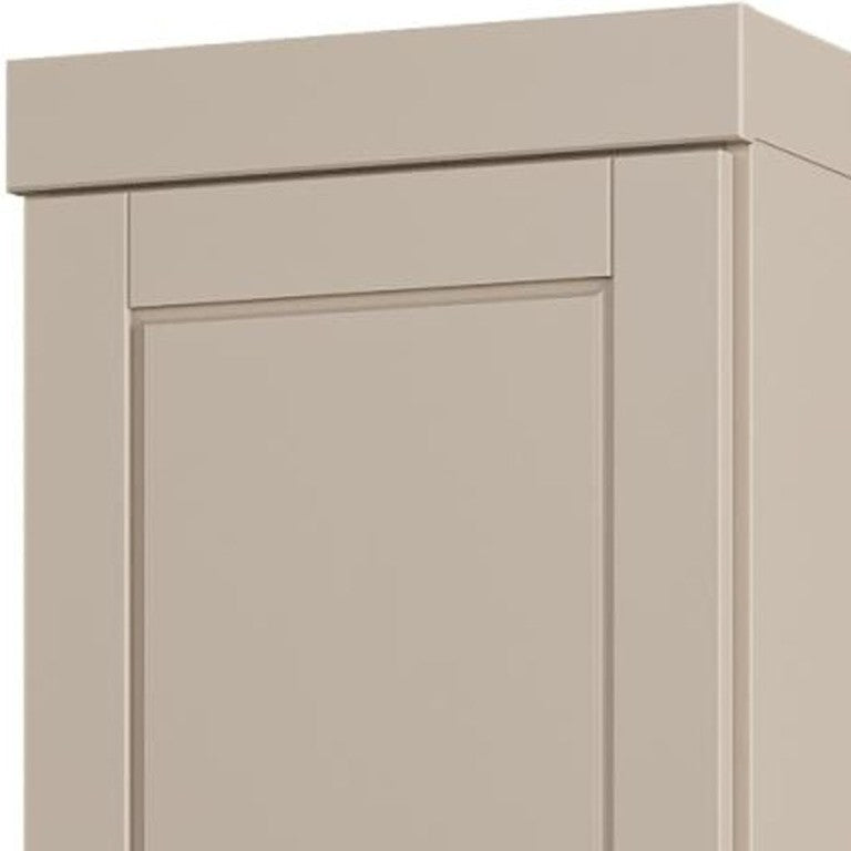 17 Inch Beige Solid Wood Freestanding Linen Cabinet with Double Doors Bathroom Storage