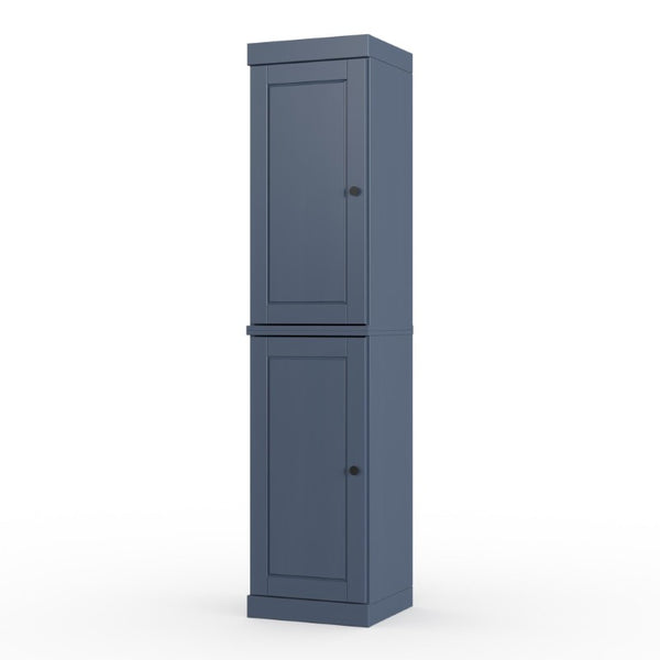 HomeRoots 17 Inch Solid Wood Freestanding Linen Cabinet with Double Doors French Blue Finish 748371