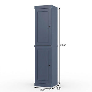 17 Inch Solid Wood Freestanding Linen Cabinet with Double Doors French Blue Finish