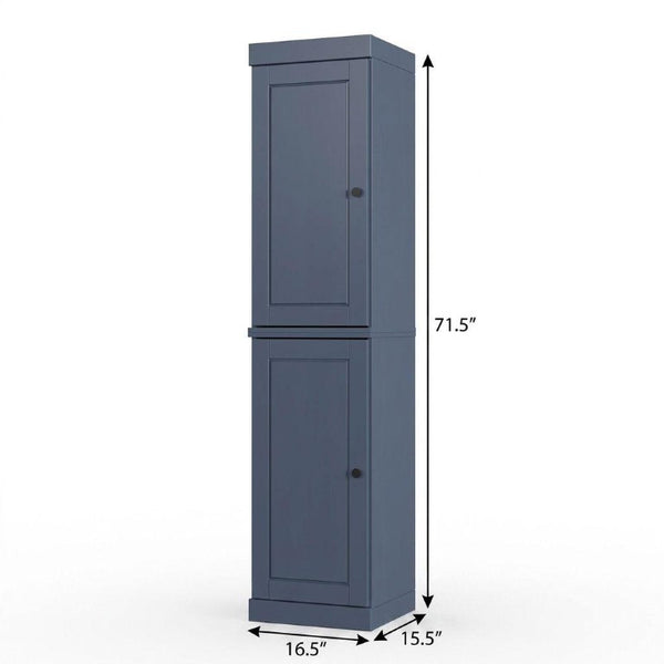 17 Inch Solid Wood Freestanding Linen Cabinet with Double Doors French Blue Finish