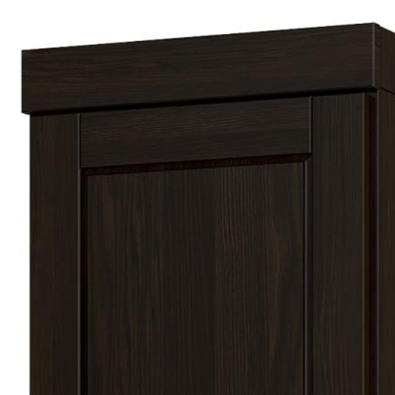 HomeRoots 17 Inch Espresso Solid Wood Bathroom Linen Cabinet with Double Doors Storage 748373