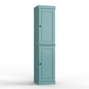 HomeRoots 17 Inch Aqua Solid Wood Bathroom Linen Tower with Double Doors Storage 748380