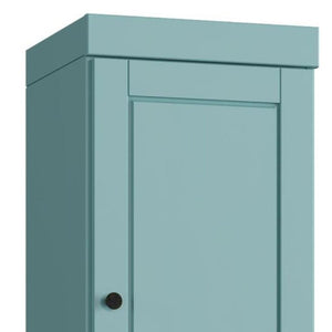 17 Inch Aqua Solid Wood Bathroom Linen Tower with Double Doors Storage