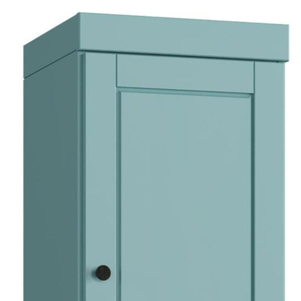 17 Inch Aqua Solid Wood Bathroom Linen Tower with Double Doors Storage