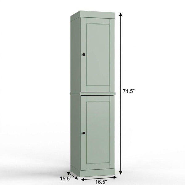 17 Inch Sage Solid Wood Freestanding Linen Cabinet with Double Doors for Bathroom