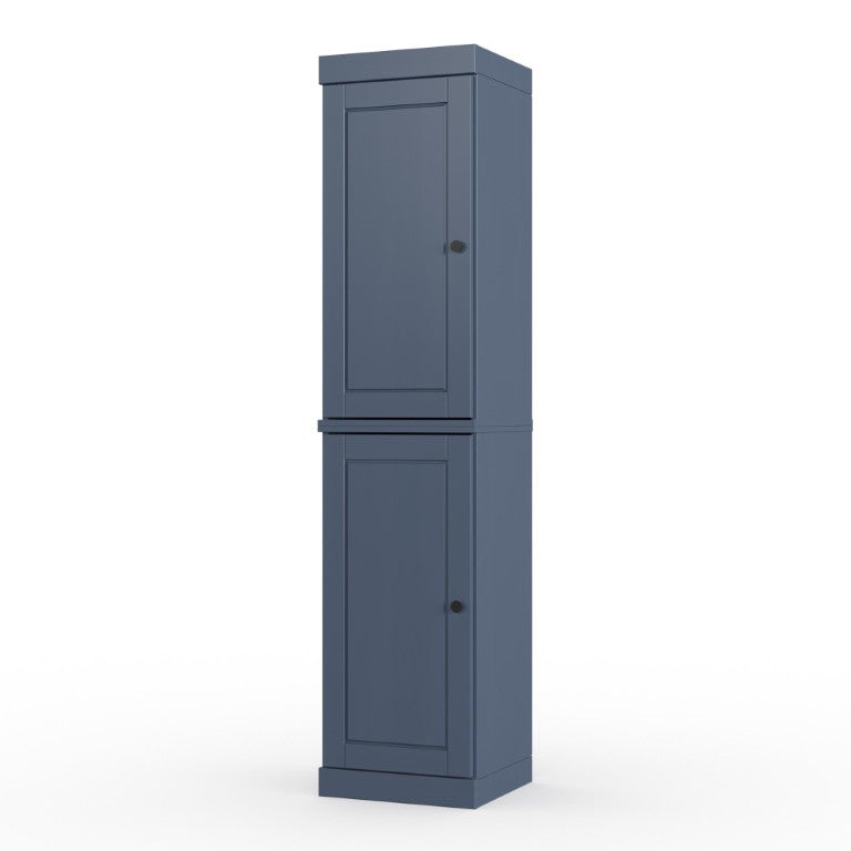 HomeRoots 17 Inch Solid Wood Linen Cabinet with Double Doors French Blue Bathroom Storage 748385