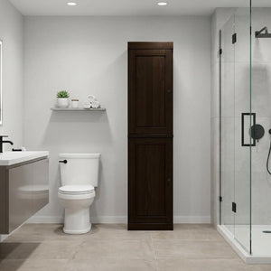 17 Inch Espresso Solid Wood Freestanding Linen Cabinet with Double Doors for Bathroom