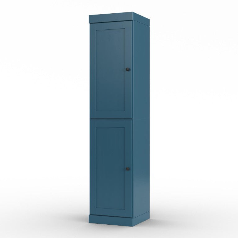 HomeRoots 17 Inch Solid Wood Linen Cabinet Freestanding Double Door Teal Bathroom Storage 748406