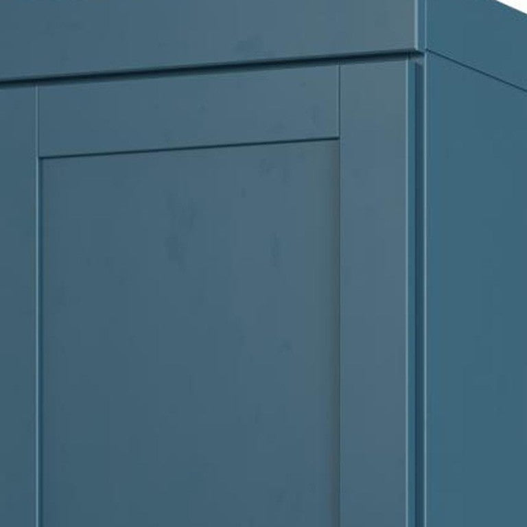 HomeRoots 17 Inch Solid Wood Linen Cabinet Freestanding Double Door Teal Bathroom Storage 748406