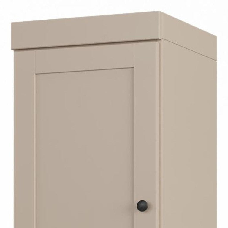 17 Inch Beige Solid Wood Freestanding Linen Cabinet with Double Doors for Bathrooms