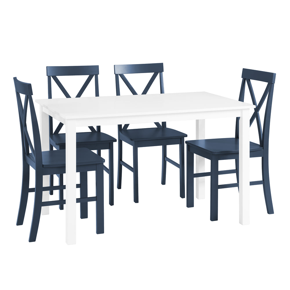 English Elm Walker Edison - Classic Solid Wood 5-Piece Dining Set with X-Back Chairs — Farmhouse White/Navy, Compact Elegance B185P326701