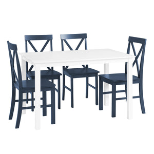 English Elm Walker Edison - Classic Solid Wood 5-Piece Dining Set with X-Back Chairs — Farmhouse White/Navy, Compact Elegance B185P326701