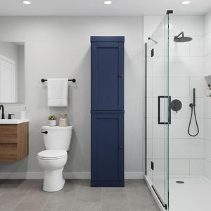 17 Inch Solid Wood Linen Cabinet with Double Doors Freestanding Bathroom Storage