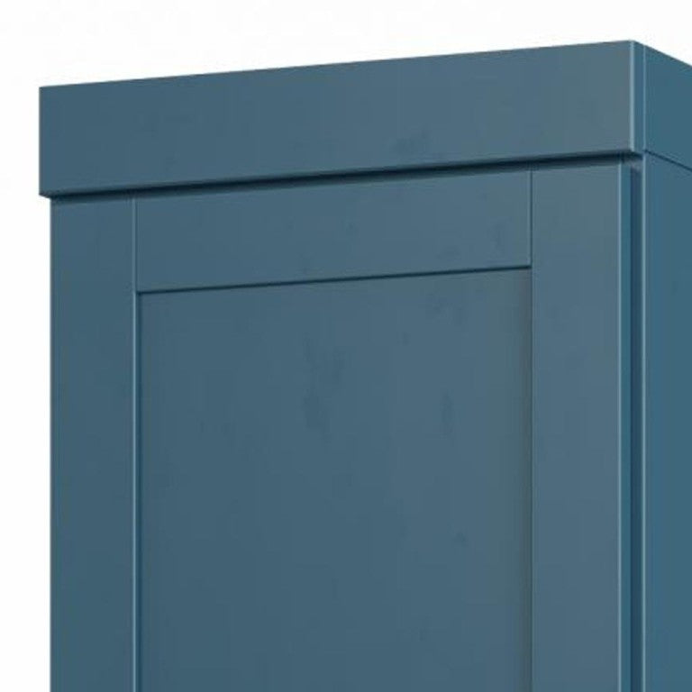 17 Inch Solid Wood Freestanding Linen Armoire with Double Doors Teal Bathroom Storage