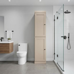 17 Inch Beige Solid Wood Linen Cabinet with Double Doors for Bathroom Storage