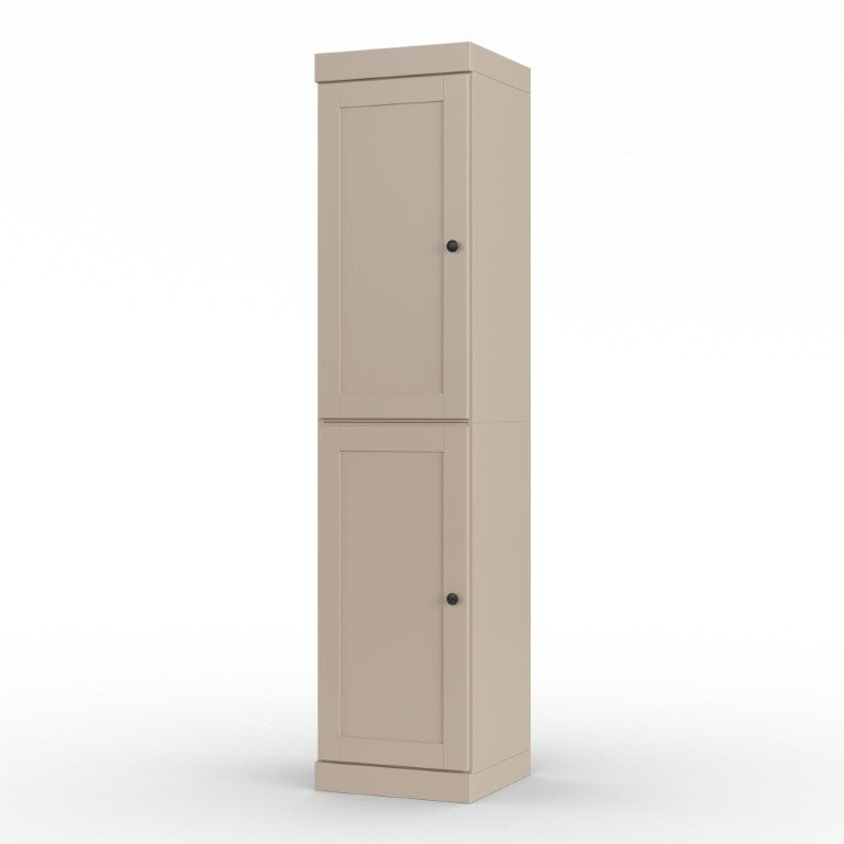 HomeRoots 17 Inch Beige Solid Wood Linen Cabinet with Double Doors for Bathroom Storage 748425